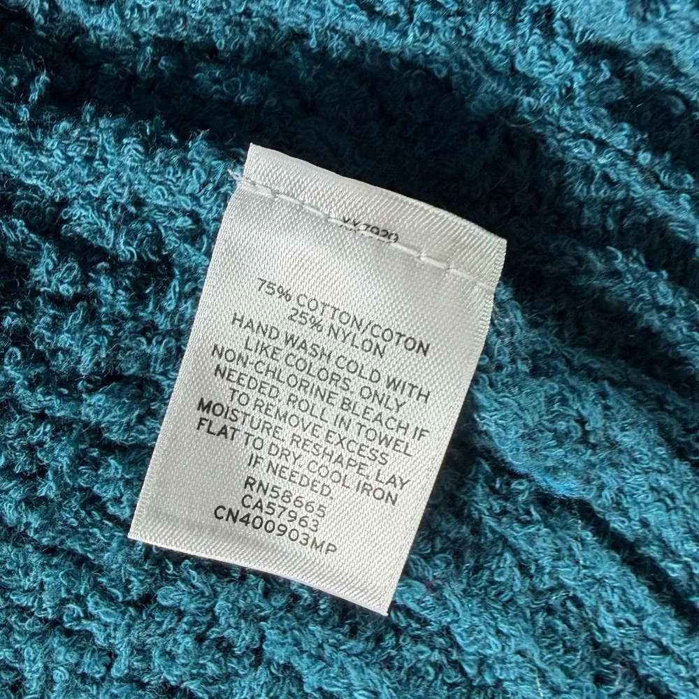 Caslon Cowl Neck Sweater Womens Petite XS Teal Blue Textured Knit Cotton Blend